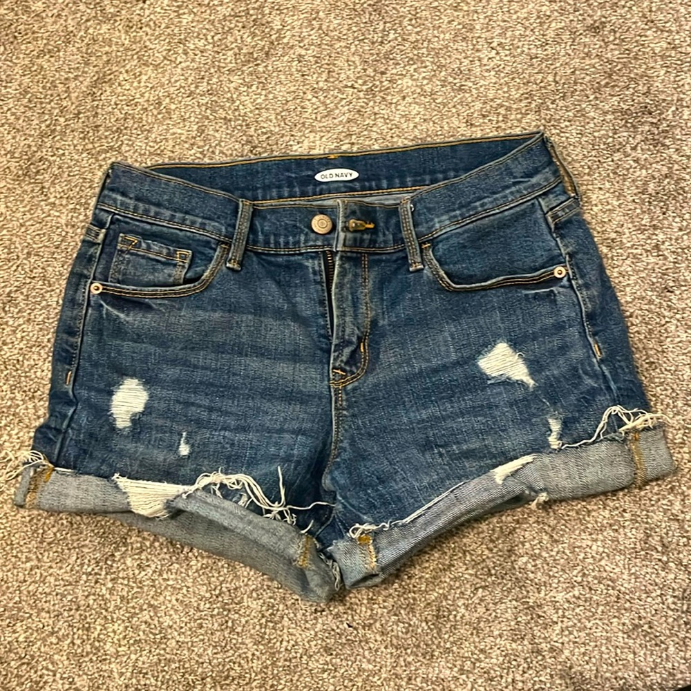 Navy Blue Jean Shorts Distressed Casual